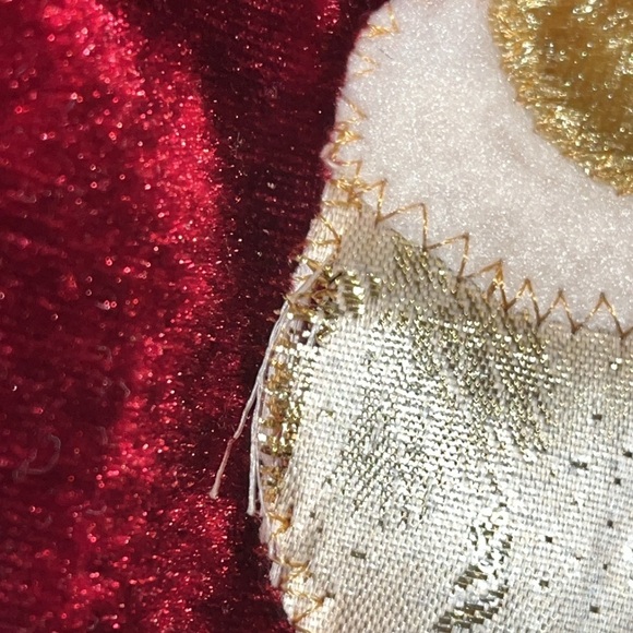 Dark red Velvet tree skirt Santa Claus snowman gold stars 41” diameter - Picture 15 of 15